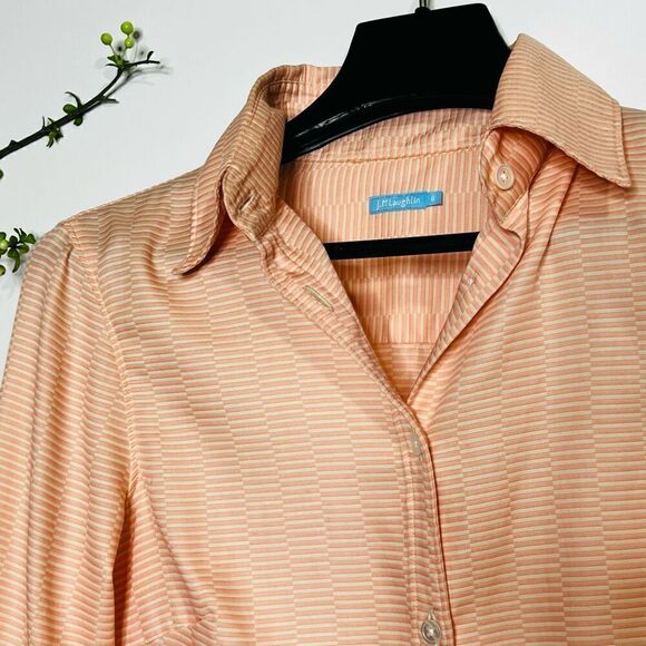 J. McLaughlin Orange White 3/4 length Button Collared Shirt - Picture 4 of 10